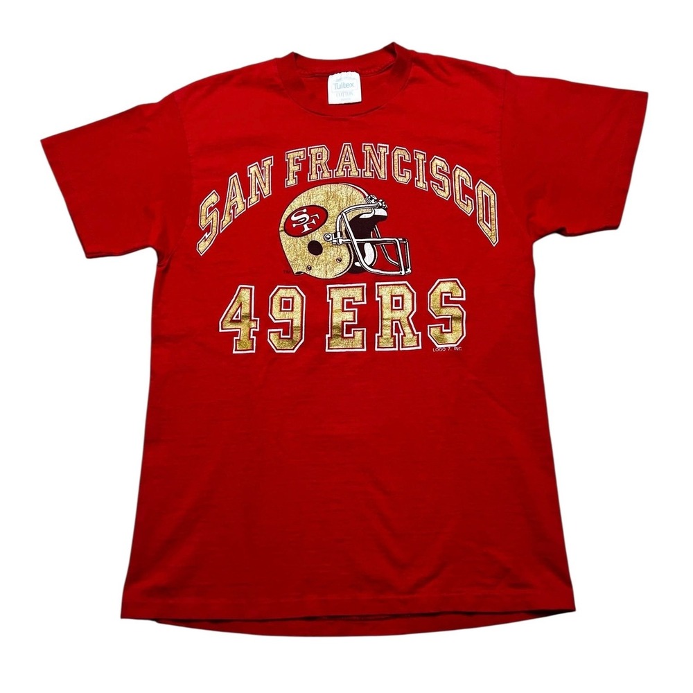 Tultex San Francisco 49ers T-Shirt Mens M Red Vintage Graphic Helmet Glitter NFL